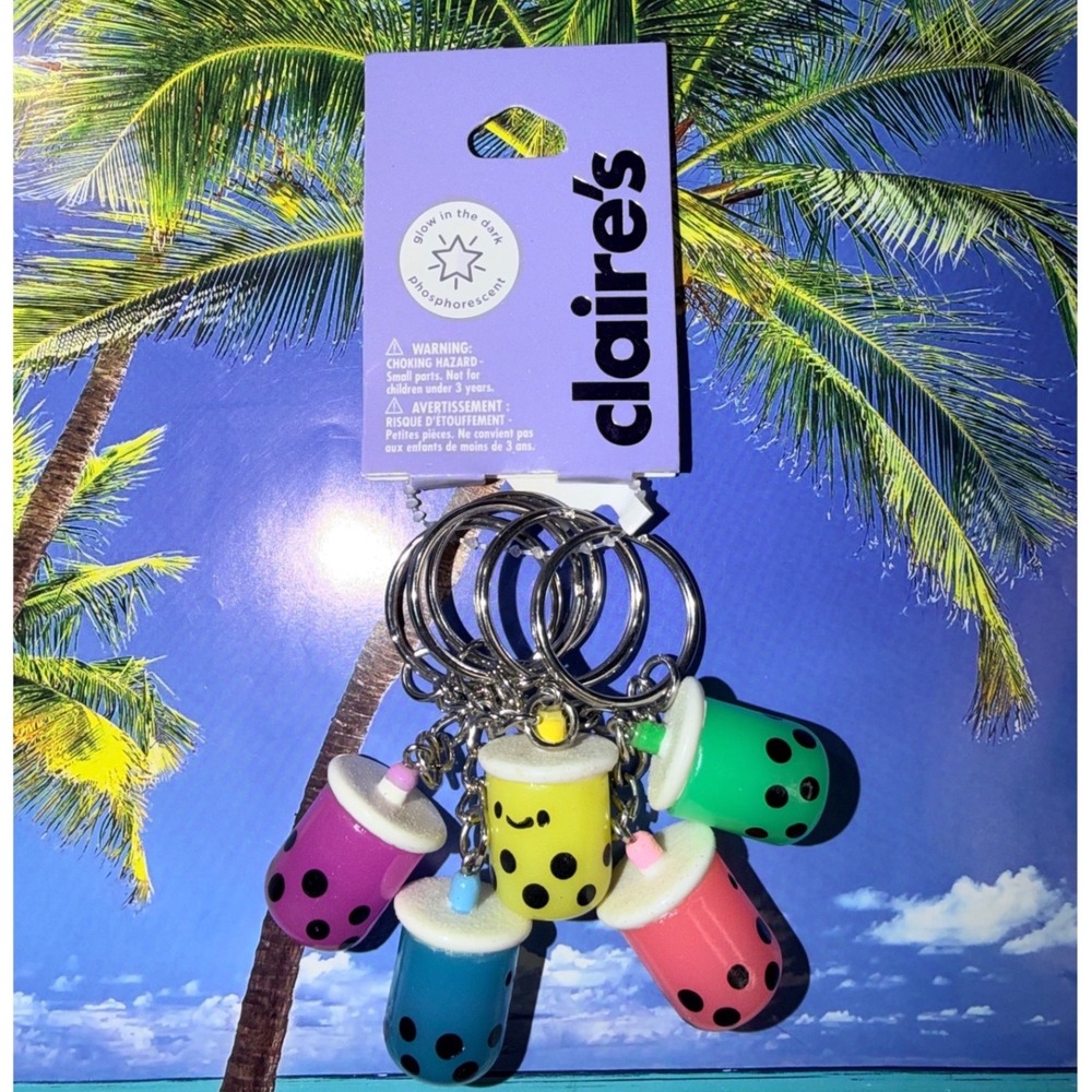 Claire's Glow In The Dark Boba Tea Keychain Set 5 Pack Multicolor Kawaii Charms